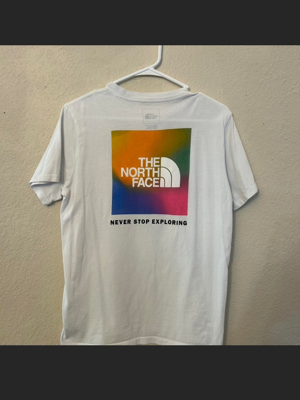 The North Face White Short-Sleeve Tee with Multicolor Gradient Logo